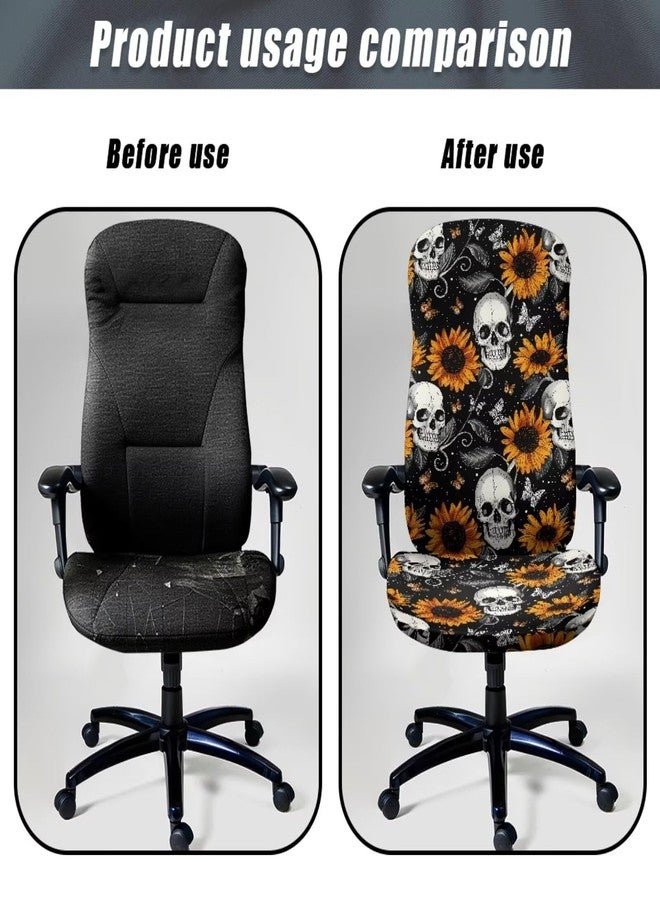 Wanzuoeng Skull Print Office Computer Chair Seat Covers, Sunflower Butterfly Print Boss Rotating Office Chair Cover, Skin Friendly & Breathable, S Size - Image 5